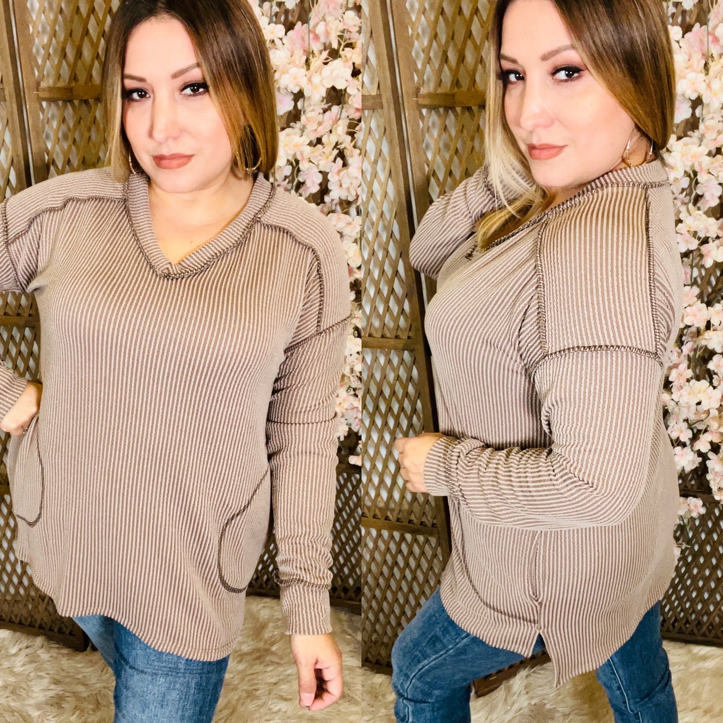 Mocha Rib Knit Long Sleeve Top