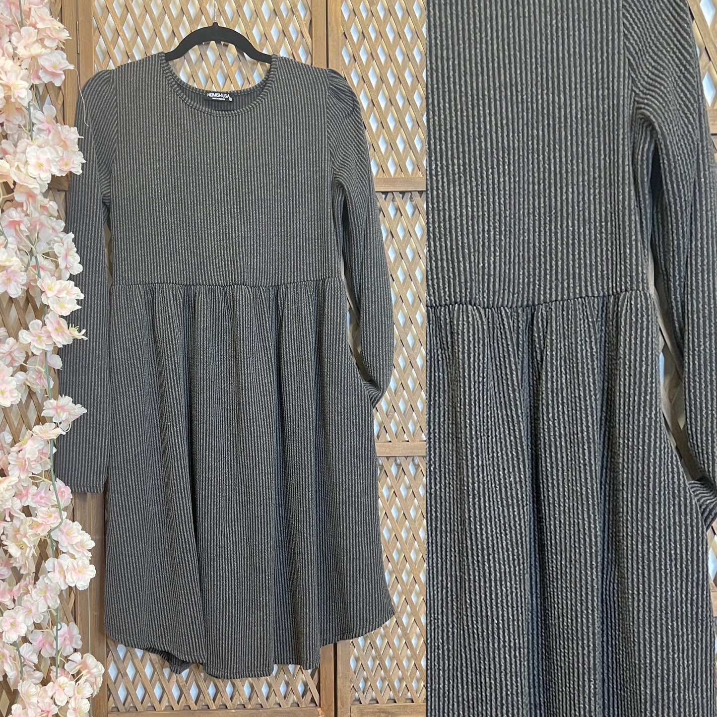 Ribbed Dress with Pockets CHARCOAL