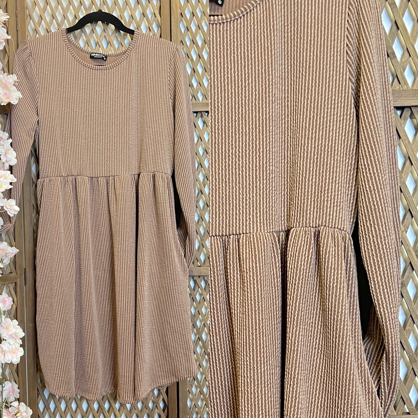 Ribbed Dress with Pockets CAMEL