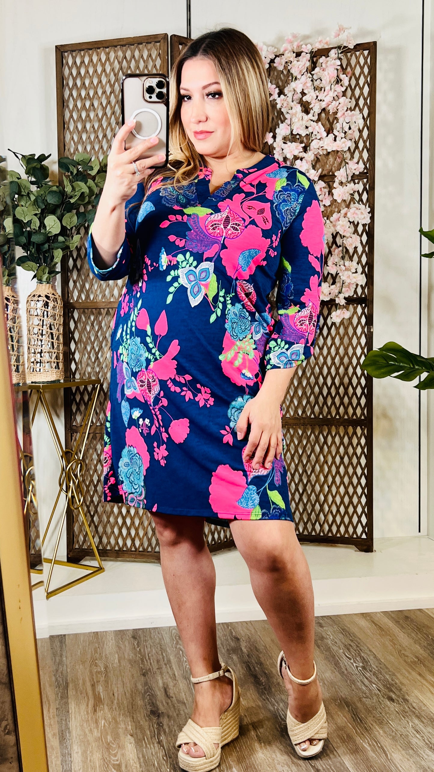 Mandarin Neck Floral Dress