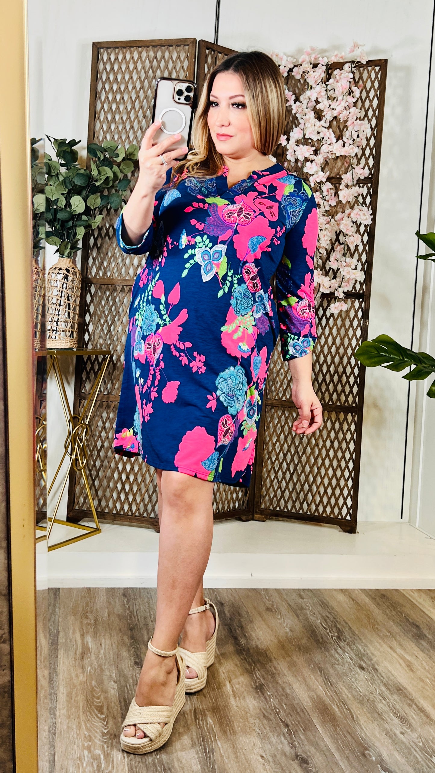 Mandarin Neck Floral Dress