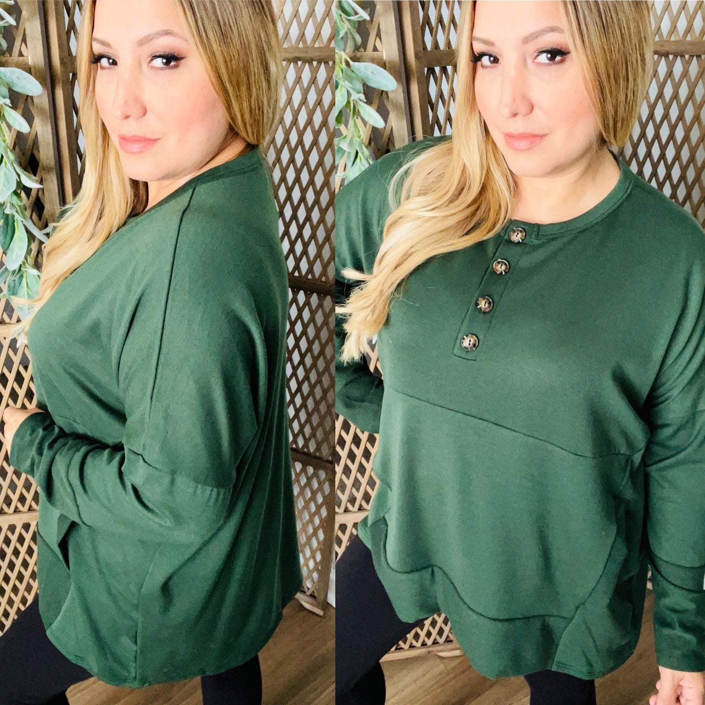 1/4 Sleeve Button Top: Olive