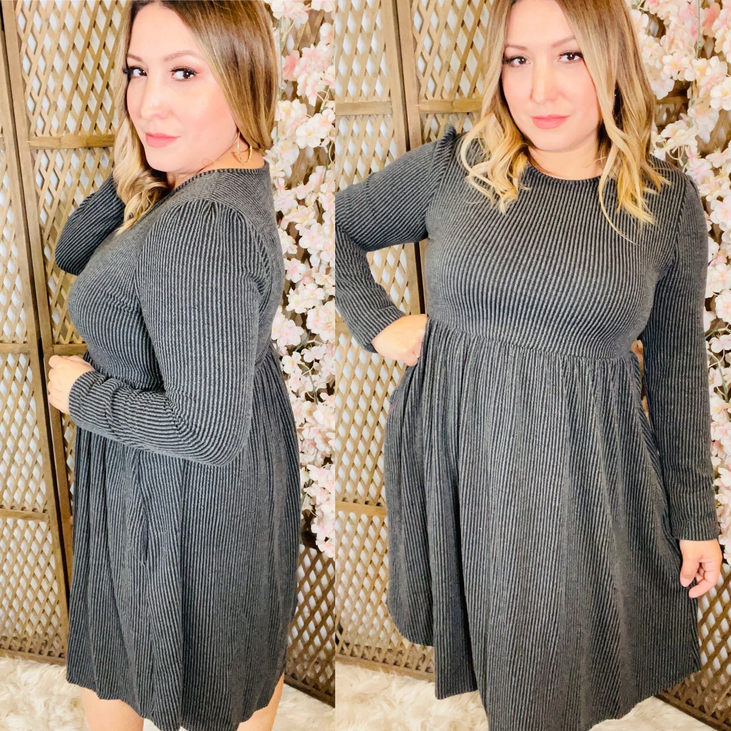 Ribbed Dress with Pockets CHARCOAL