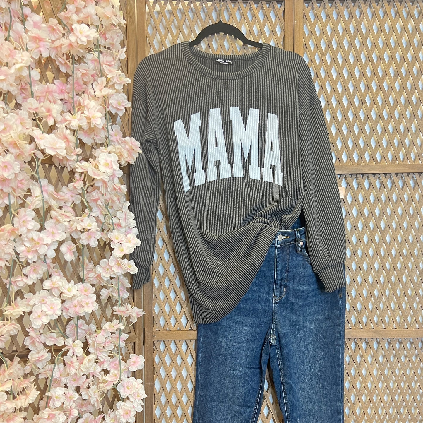 Mama Long Sleeve Ribbed Top CHARCOAL