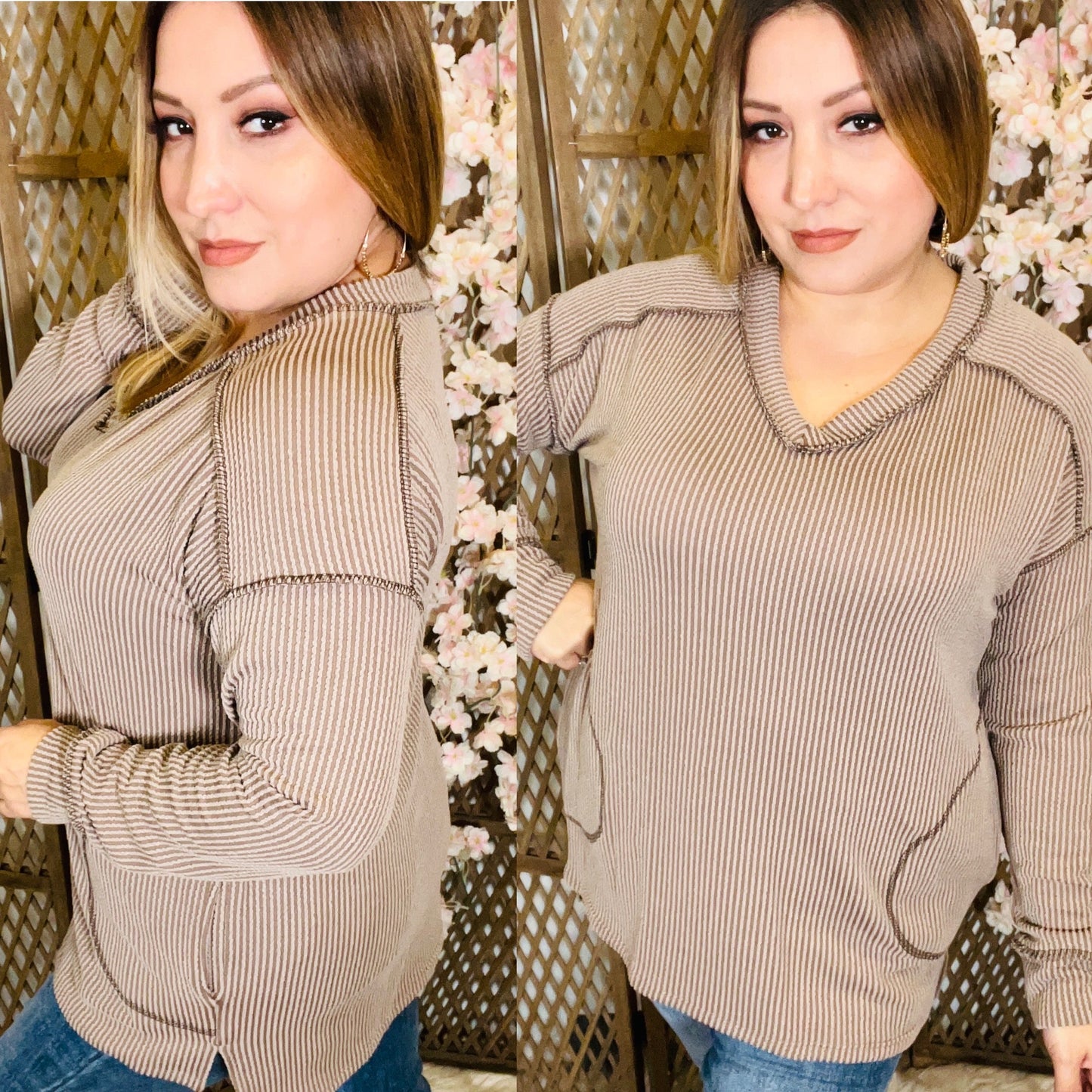 Mocha Rib Knit Long Sleeve Top