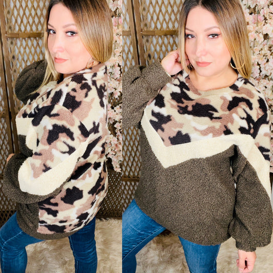 Camo Plush Pullover Top