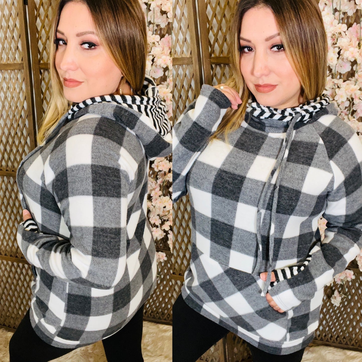 Checkered Hooded Sweatshirt (Black/Ivory)