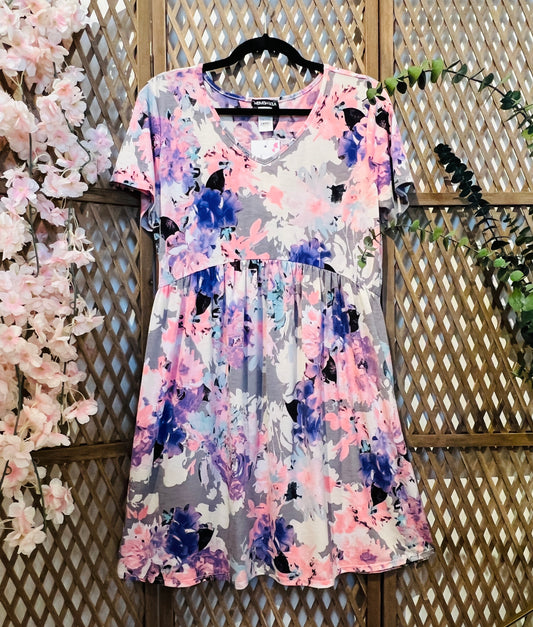 Short Sleeve Baby Doll Floral Dress