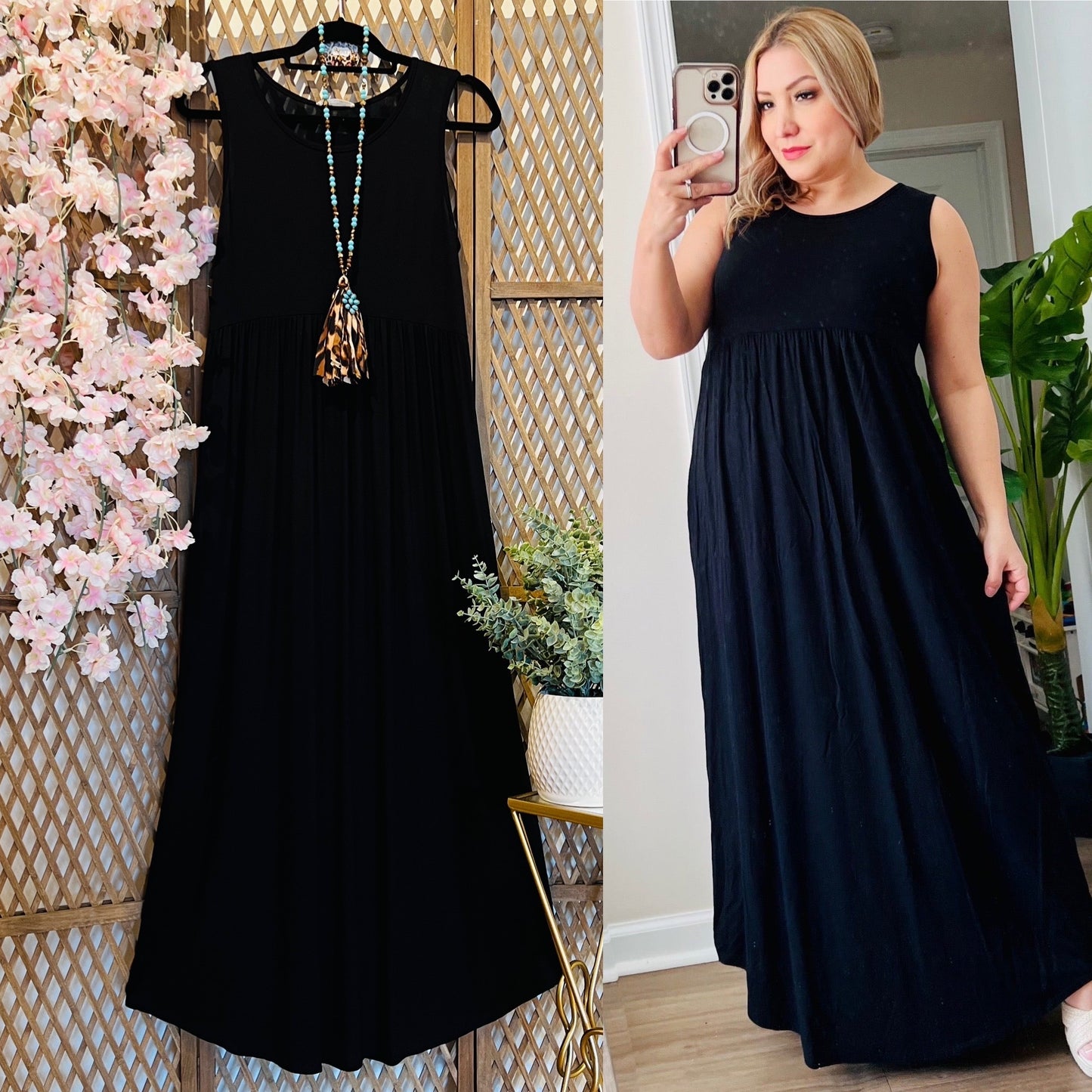 Black Empire Waist Maxi Dress