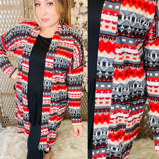 Boho Red/Black Knit Cardigan