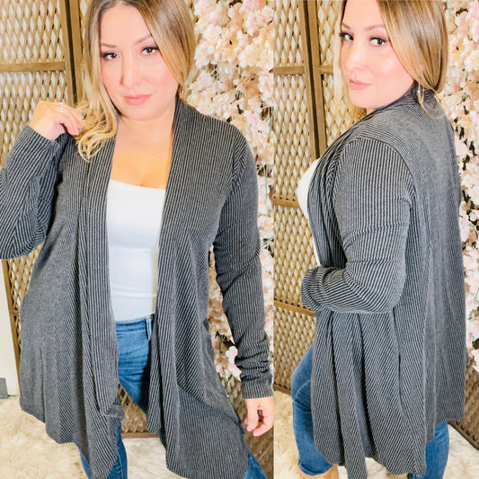 Urban Ribbed Open Cardigan CHARCOAL