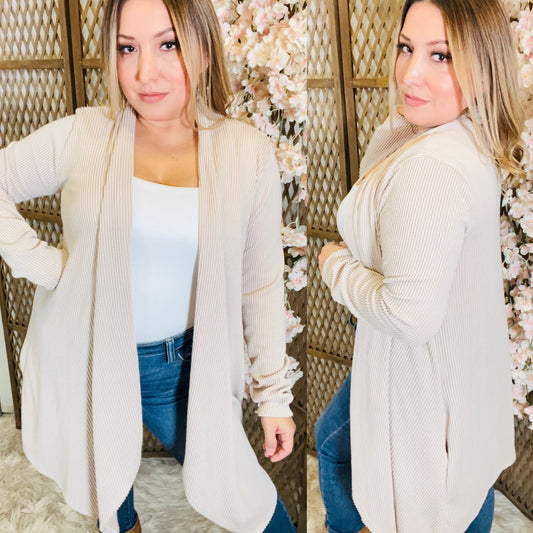 Urban Ribbed Open Cardigan OATMEAL