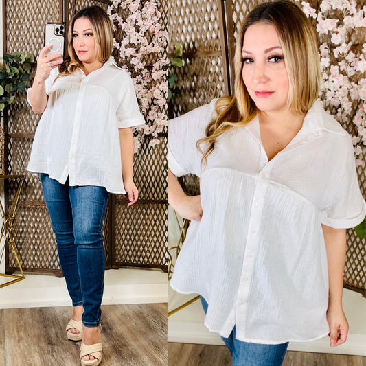 Ivory Button Loose Fit Top