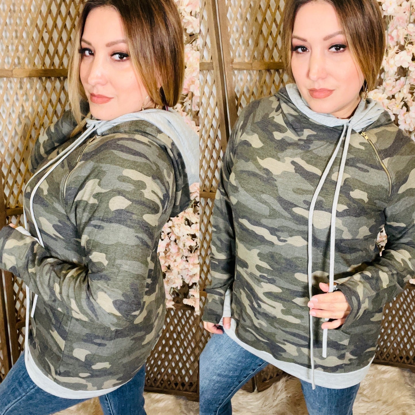 Camo Side Zipper Hoodie