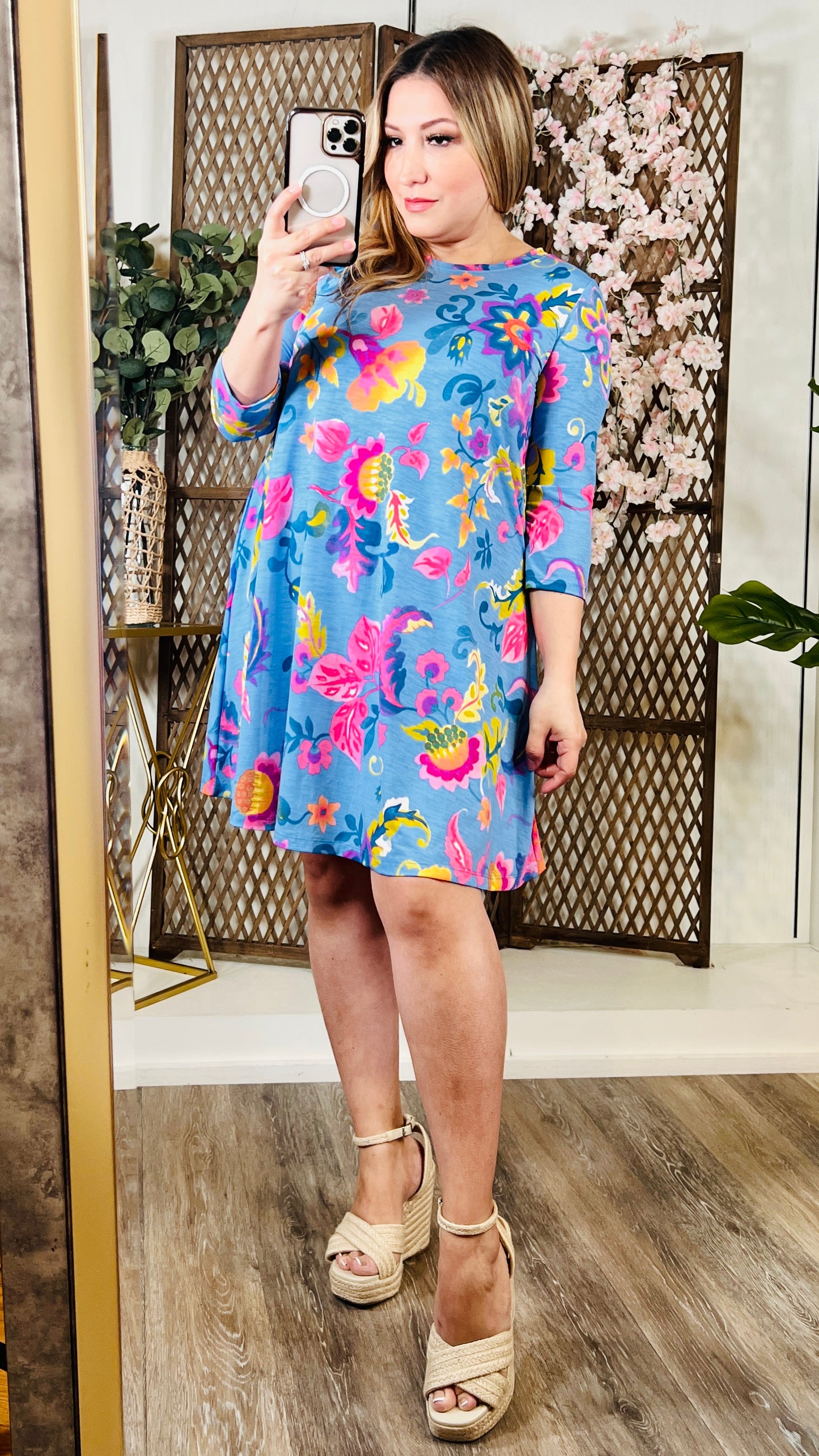 Floral 3/4 Sleeve Dress