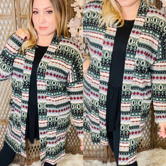 Boho Green/Black Knit Cardigan