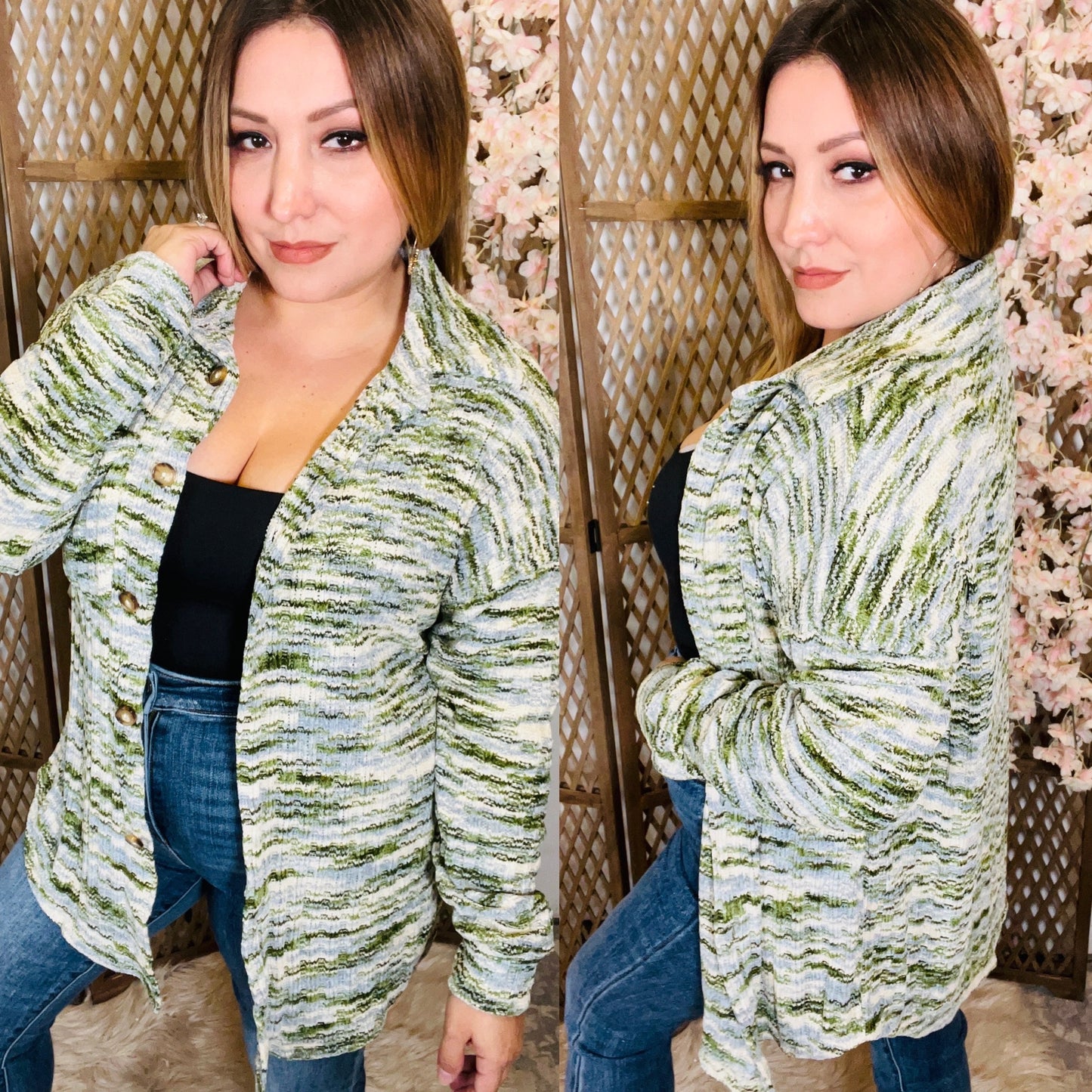 Button Up Rib Cardigan (Olive)