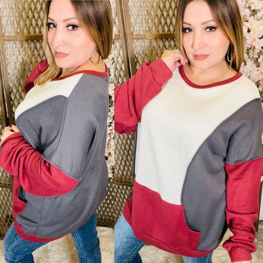 Color Block Pull Over Sweatshirt (Charcoal)