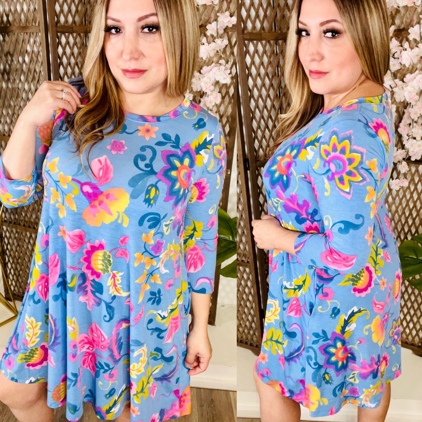 Floral 3/4 Sleeve Dress